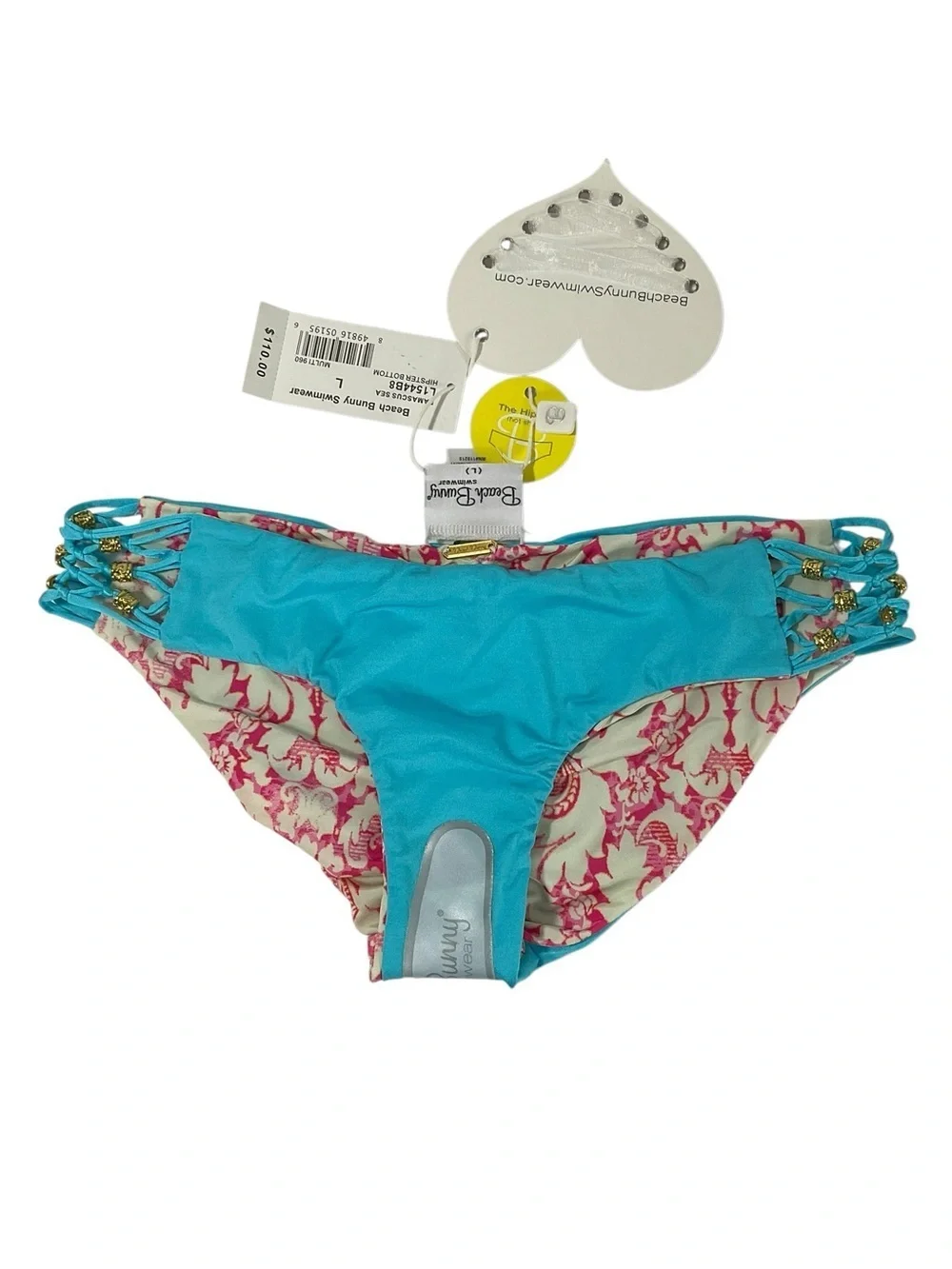 Beach Bunny Damascus Sea Reversible Hipster Bikini Bottoms Large NWT